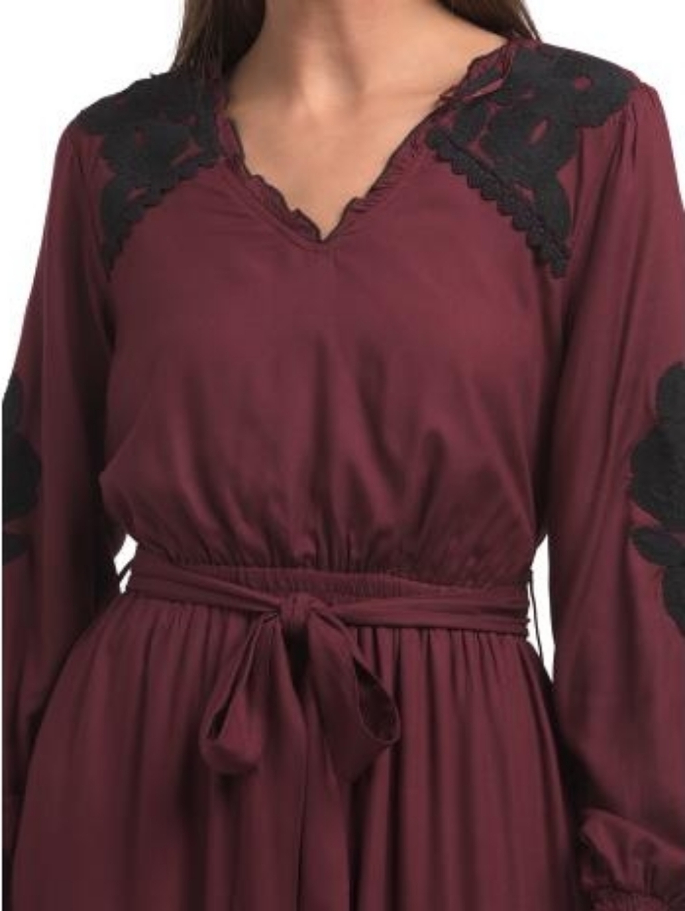 NWT - LEA Floral Embroidered Long Sleeve Fully Lined Midi Dress with Belt-Size L - Picture 1 of 16